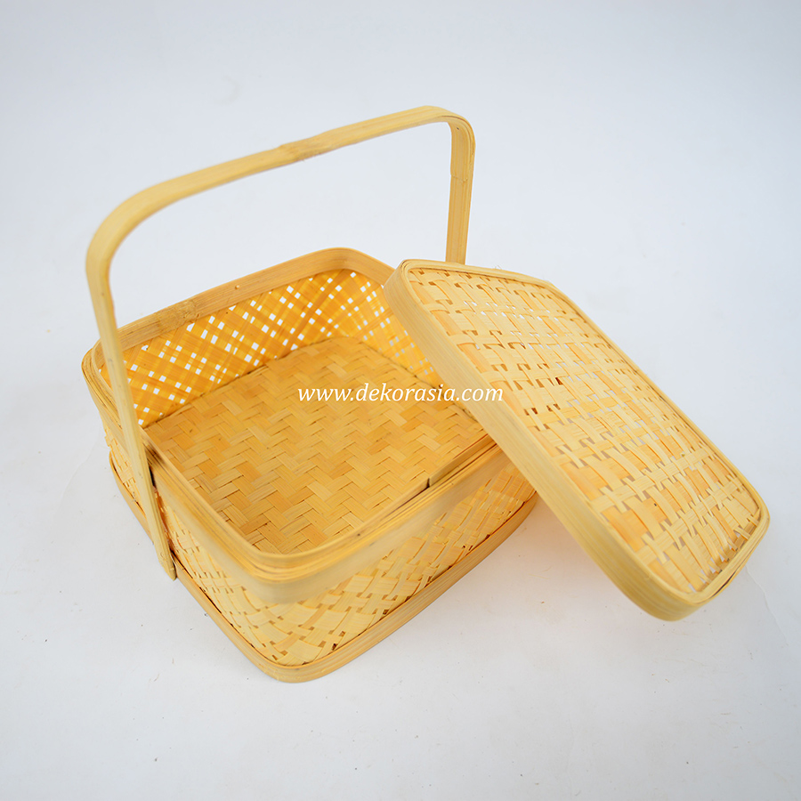 Bamboo Woven Basket - Square With Handle